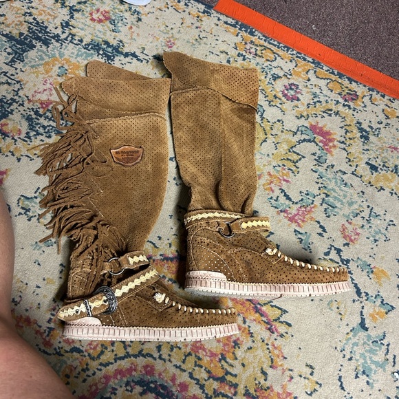 El Vaquero 80s Brown Suede Fringe  Boots size 36 Pull on Knee High - Picture 6 of 9
